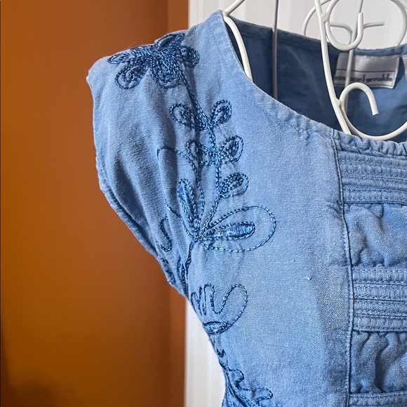 Vintage Emmanuel Geraldo Embroidered Blue Rayon Dress - Size L - Picture 7 of 15